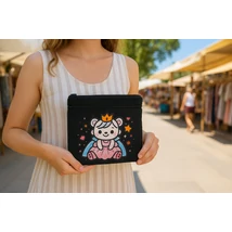 Királylányos design Neszeszer sminktáska  dupla zipzáras egyik oldalon hálós Nagy Kézzel díszített